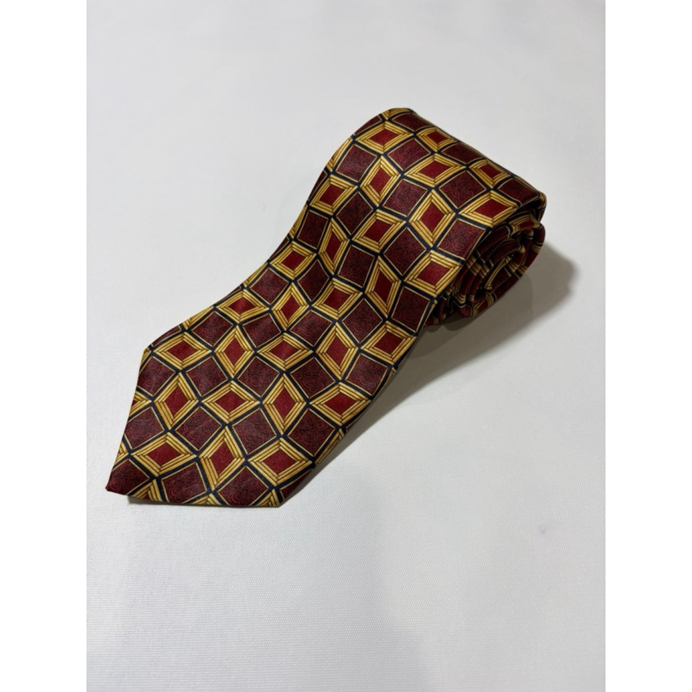 Lanvin Paris Silk Tie Red Gold Geometric Pattern Luxury Designer